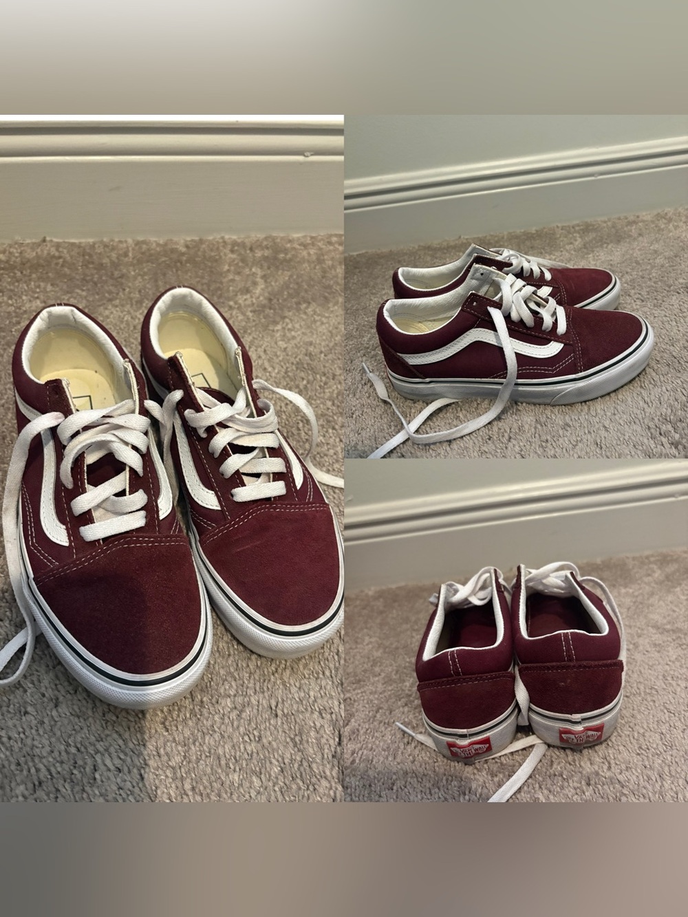 Vans Maroon Canvas Low-Top Sneakers with White Stripe